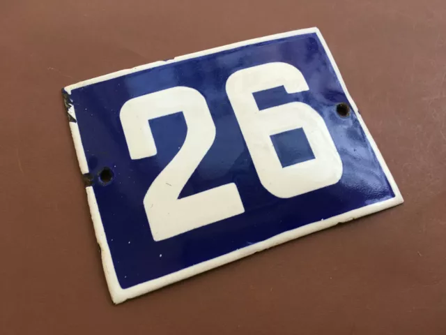ANTIQUE VINTAGE FRENCH ENAMEL SIGN HOUSE NUMBER 26 DOOR GATE SIGN BLUE 1950's
