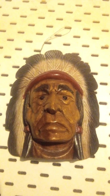 CARVED WOOD NATIVE INDIAN HEAD..21cm x 17.5cm..painted carved head..