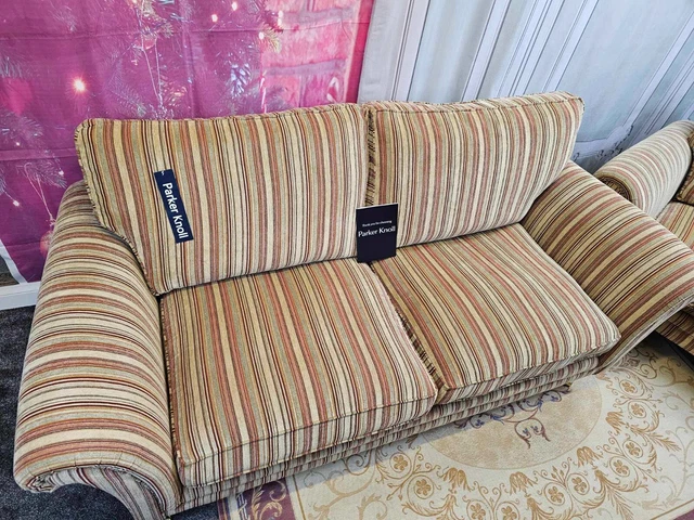 Parker Knoll Burghley Large 2 Seater Sofa In  Baslow Stripe Gold Rrp £1900