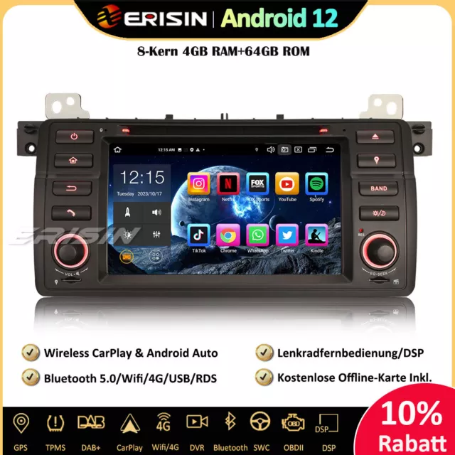 64GB Android 12 Autoradio GPS BMW 3er E46 M3 Rover 75 MG ZT CarPlay DAB+Wifi DSP