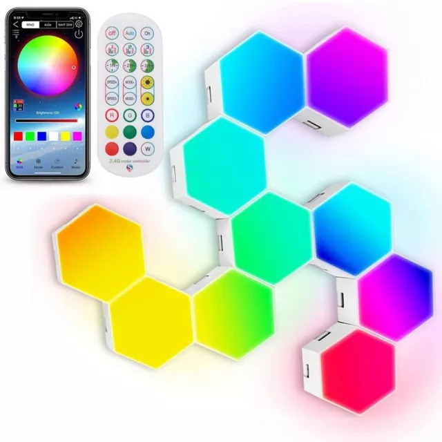 10X Bluetooth LED Hexagon Licht RGB Farbwechsel Sechseck Gaming Deko  Wandleuchte