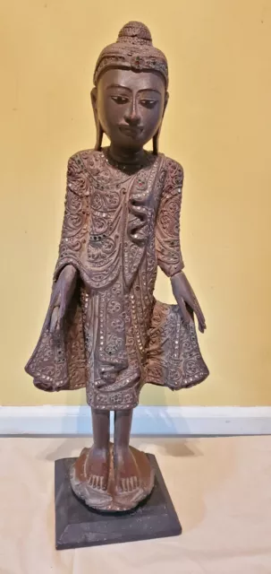 Antique wooden Burmese Buddha mandalay style statue 19th century