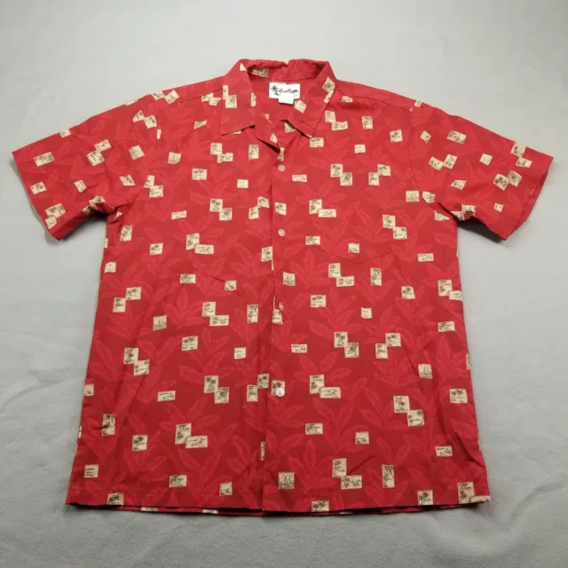 Howie Hawaiian Shirt Mens L Red Palm Floral AOP Allover Short Sleeve Made USA