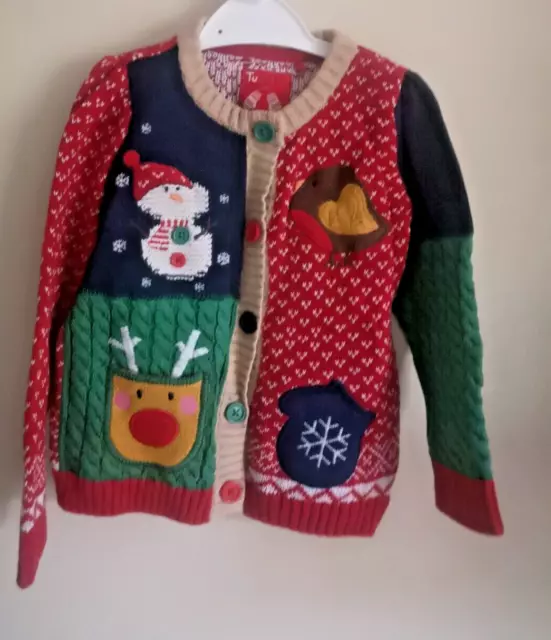 Beautiful Knitted Christmas Cardigan Kids Age 18-24 Months - Pockets - Free Post
