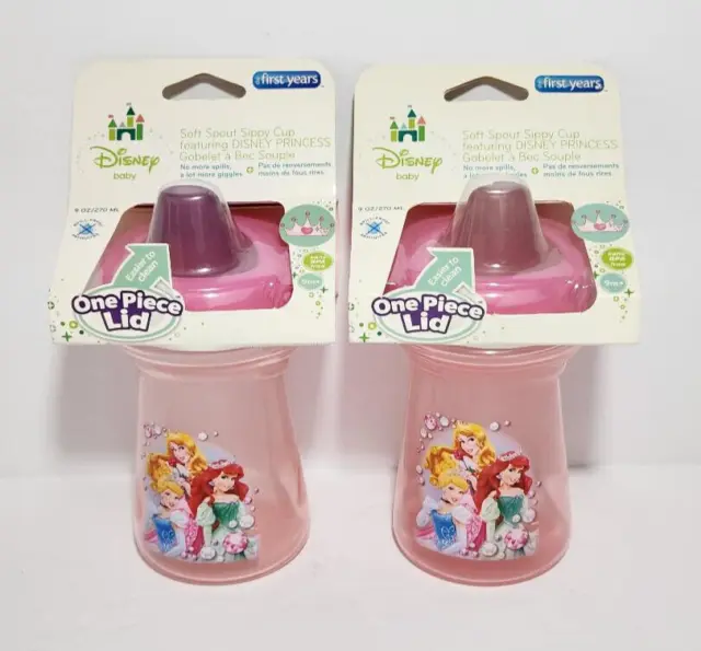 Disney Baby Cinderella, Aurora & Cinderella 9 Oz Soft Spout Sippy Cup - Lot of 2