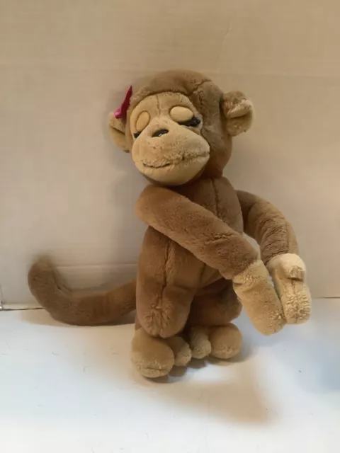 Dakin vintage 1975 Plush Monkey Girl Hugging Pink Bow 10”