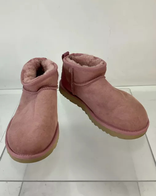 UGG Pink Sheepskin Suede Wool-Lined Classic Ultra Mini Boots 9