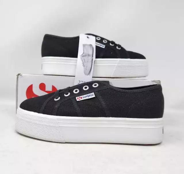 New women's 7 (Euro 37.5) Superga 2790A COTW black platform low top sneakers