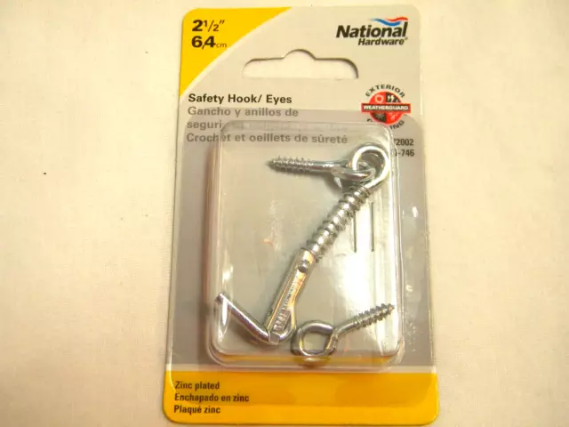 Stanley National Hardware N170-746 Safety Hook & Eyes 2 1/2" Zinc Plated Steel