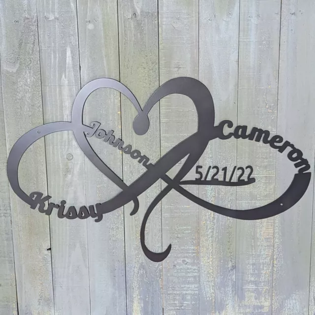 24" Wide Metal Heart and Infinity Sign WITH LAST NAME Anniversary Gift Custom