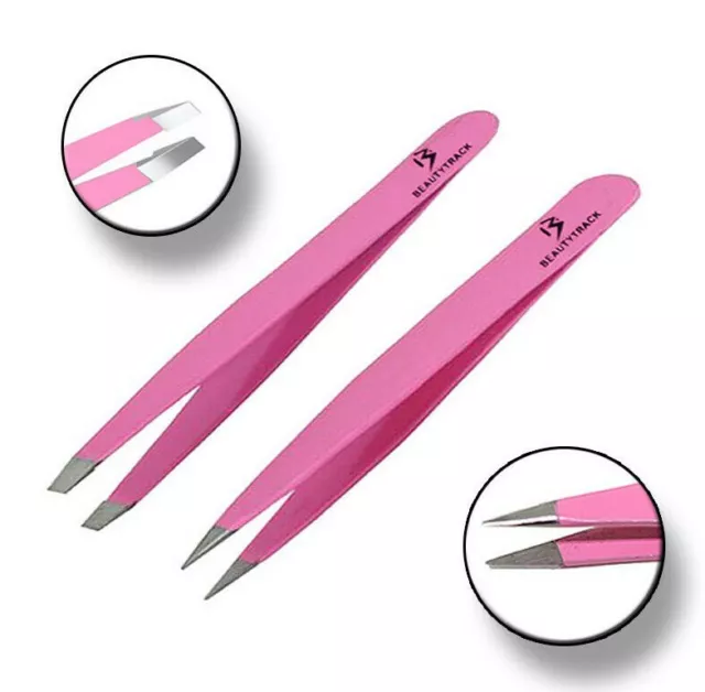 Professionelle spitze schräge rosa Pinzette Set für Augenbrauen Wimpern Plucker UK