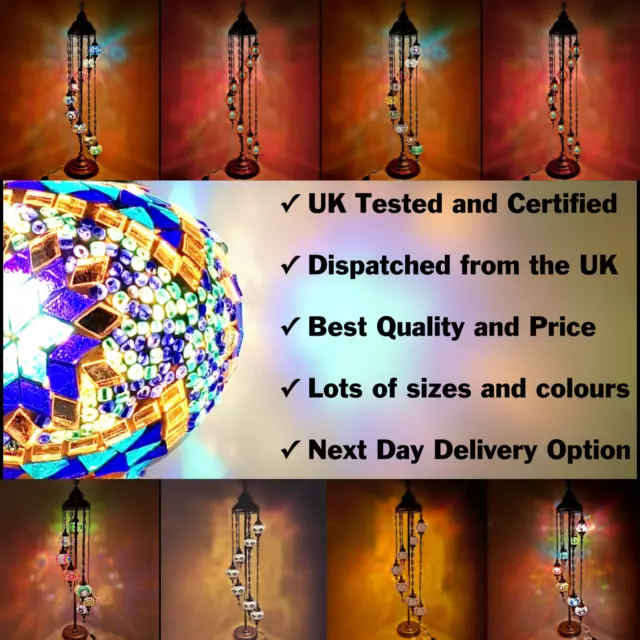 Turkish Moroccan Floor Lamp Colourful Glass 7 / 9 Ball Light ✔ UK SAFE+FREE BULB