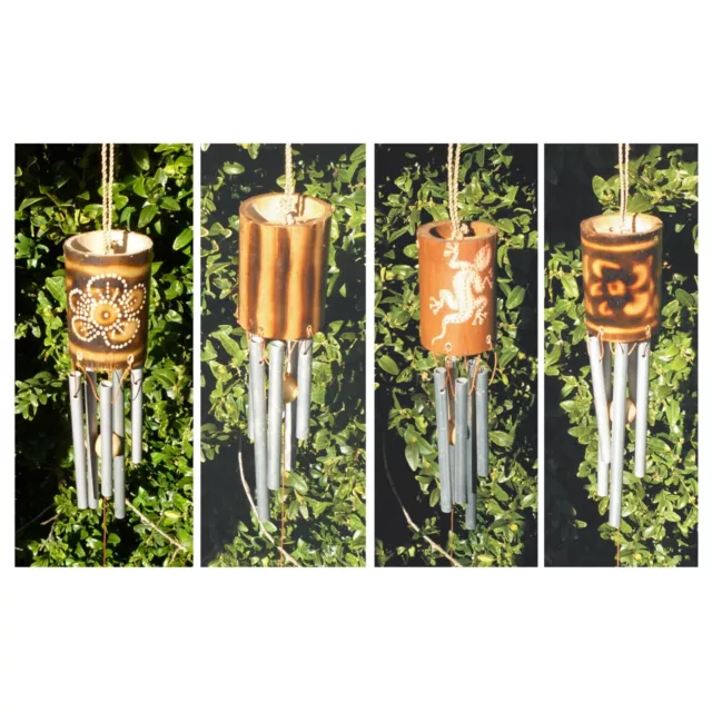 Bamboo Chimes with Metal Tubes - Various Designs Flower Gecko Stripes