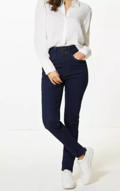 EX  M&S PER UNA SCULPT and SLIM HIGH WAIST SKINNY STRETCH DENIM JEAN INDIGO