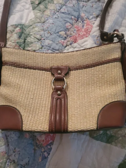 Etienne Aigner Woven Straw & Leather Shoulder Handbag Purse  Women's Brown