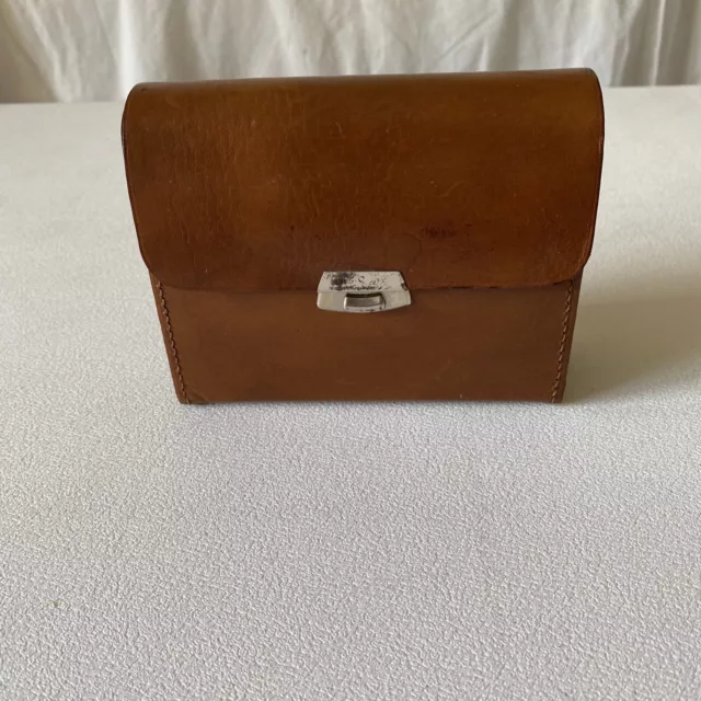 Vintage Shoe Shine Travel Kit Made In England Leather Case 6X5X2 with Brush