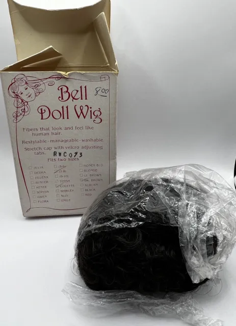 Vintage Bell Doll Wig Hair Colette 7-8 inch Dark Brown RWC073 New In Box NIB