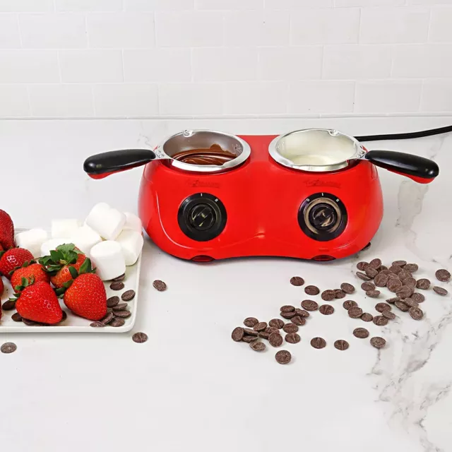 Total Chef Electric Chocolate Fondue Melter Machine with Double Melting Pot- Red