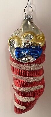 Christmas Stocking Ornament Mercury Glass Vintage West Germany 5.5" Tall 2" Wide