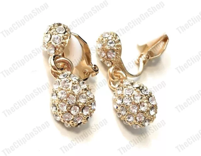 Crystal Teardrop Clip on Earrings Teardrop Dangle Drop Gatsby Silver or Gold