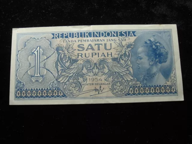 Old world currency note INDONESIA 1 rupiah 1954 P72 "Java Girl" (17)