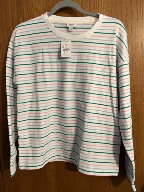 JCrew Striped French Terry Sweatshirt Womens Size S White Multicolor Stripe