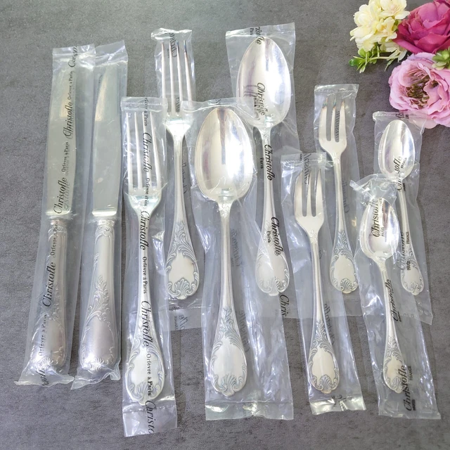 Christofle Marly 10pcs Silverplate Flatware Knife Fork Spoon MINT