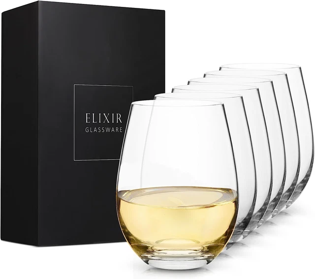 STEMLESS WINE GLASSES Hand Blown, Red White Wine Glasses Set of 6