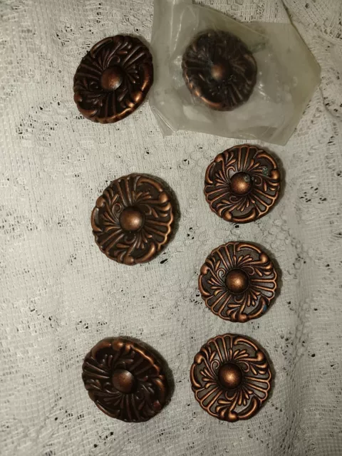 7 pc lot Vintage Brass Cabinet Knobs Drawer Pulls Round Floral copper New