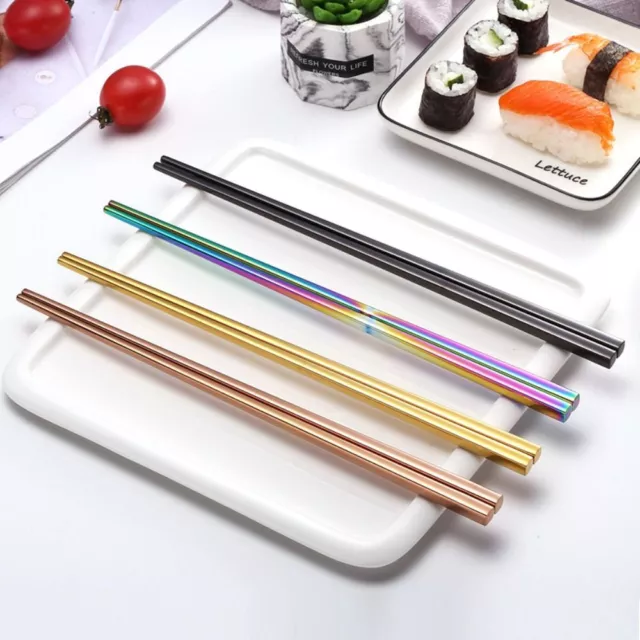 Reusable Chopsticks Metal Korean Chinese Steel Black/Gold/Rainbow/Rose/Silver