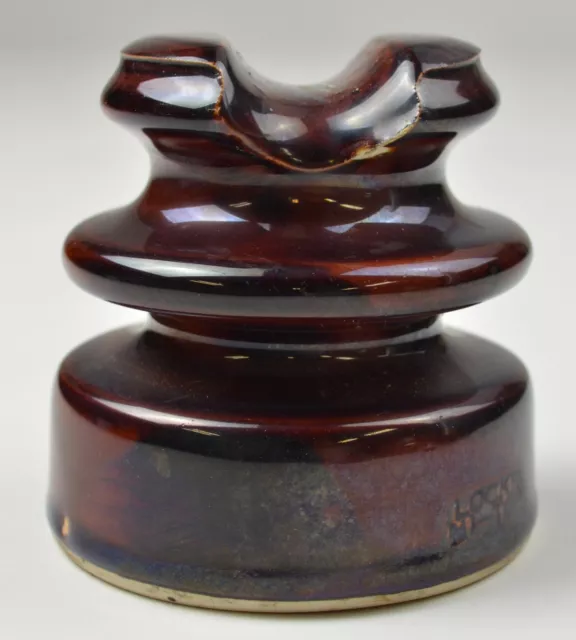 Vintage Locke Hi Top Brown Ceramic Pottery Threaded Insulator Collectible Decor