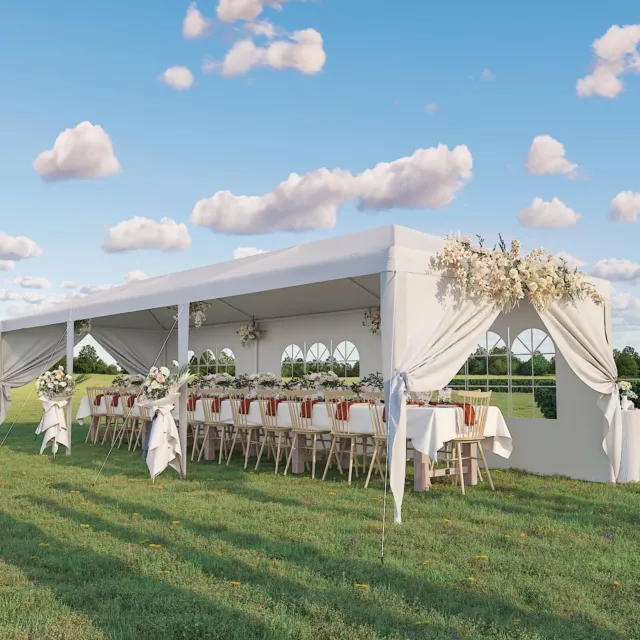 Gazebo White Wedding Party Tent 10ft x 30ft Pavilion With Removable Sidewalls