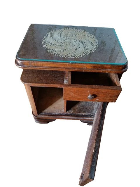 french art deco vintage 30s nightstand bedside table glass wood midcentury
