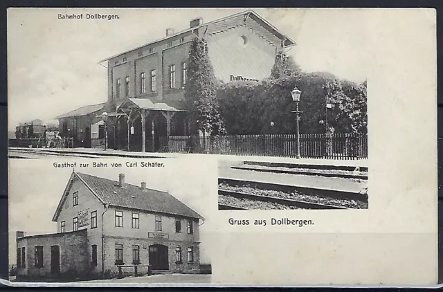 1307)) AK Gruß aus Dollbergen, mit Bahnhof u. Gasthof zur Bahn, gel. 1906