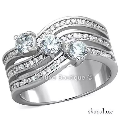 2.30 Ct Round Cut CZ Stainless Steel Anniversary Wedding Ring Women's Size 5-10