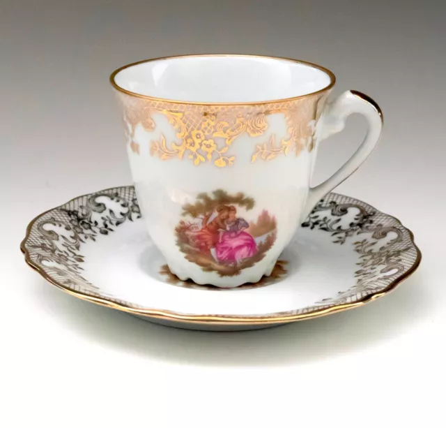 Limoges Leclair Porcelain Gilded Small Cup & Saucer, Vintage France French China