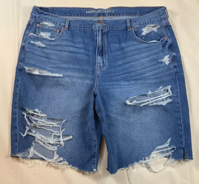 American Eagle Baggy Bermuda Shorts Women Plus Size 20 (40 X 11) Distressed Rips