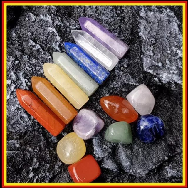 Natural Crystal Stone Set 7 Chakra Point Wand Amethyst Quartz Healing Gemstones