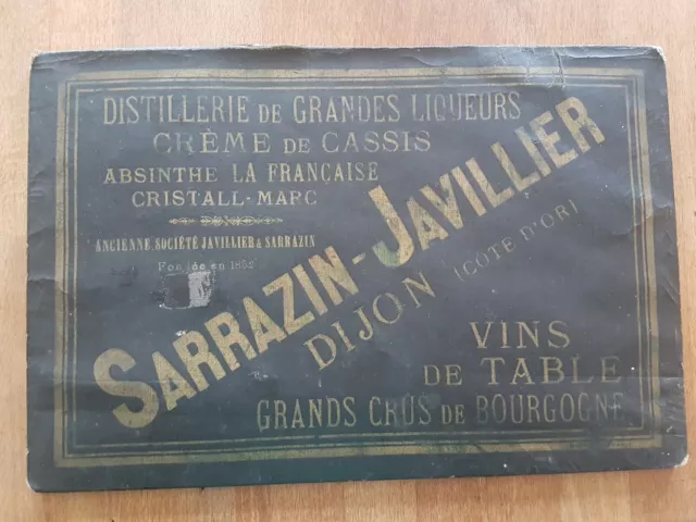 Porte menu publicitaire  Absinthe La Française  Sarrazin Javillier Dijon.