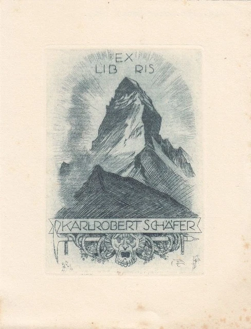 Exlibris Bookplate Etching Alfred Soder 1880-1957 Matterhorn Pickaxe Mask