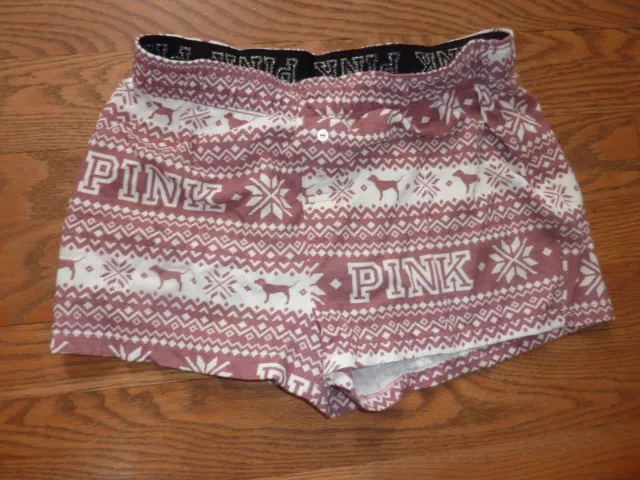 Victorias Secret Pink Pajama Pj Fairisle Dog "Pink" Bling Shorts Nwt