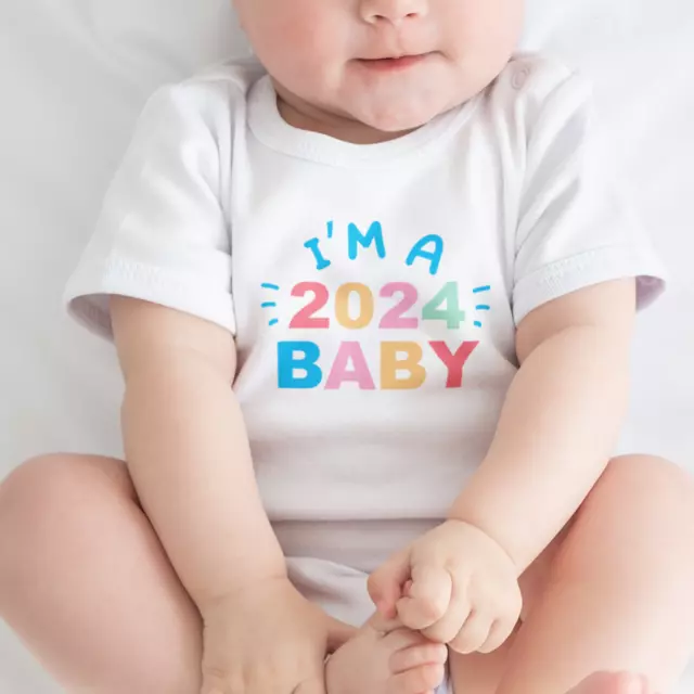 I'm a 2024 Baby! Colourful Babygrow - Born in 2024 Mummy Daddy Funny Baby Grow