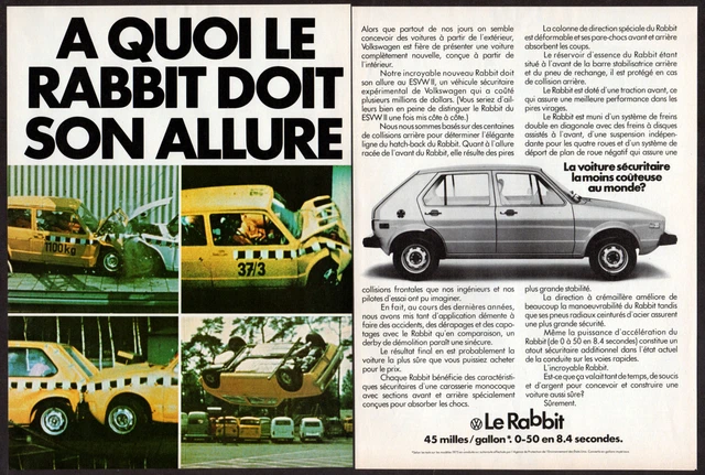 1975 VOLKSWAGEN RABBIT Vintage Original 2-pages Print AD Golf crash ...