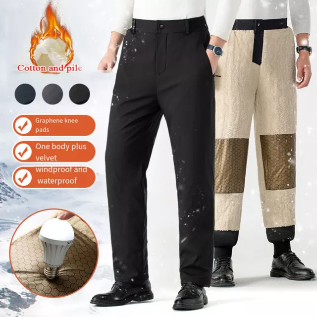 Uomo Pile Foderato Pantaloni da Sci Invernale Impermeabile Spesso Thermal C ^