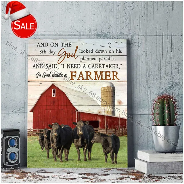 So God Made A Farmer Angus Cows Red Barn Farm poster Wall Art Decor