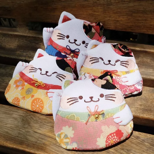 Japanese Style Lucky Cat Clutch Bag Flower Printing Card Holder  Men