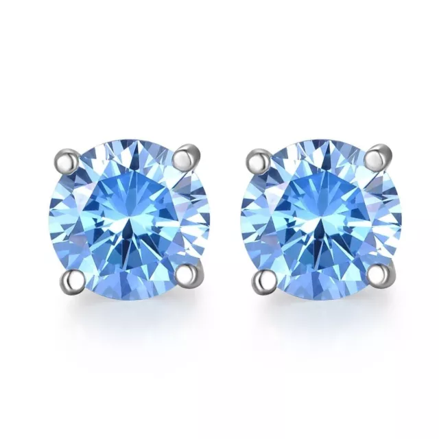 2 Ct Lab-Created Brilliant Cut Aquamarine Solitaire Stud Earrings in 925 Silver