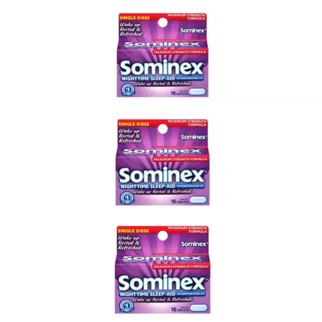Lote de 3 - Sominex Fórmula de Fuerza Máxima Ayuda para Dormir Nocturna, 16 cápsulas cada una