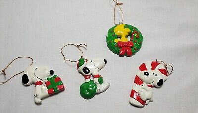 Vintage Peanuts 1960s - 1970s Korea Snoopy Woodstock Ceramic Ornaments Lot of 4