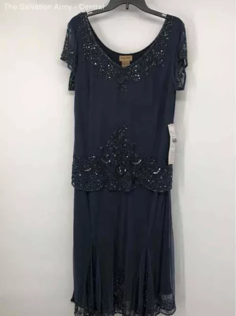 Midnight Velvet Womens Navy Blue Embellished Short Sleeve Maxi Dress Size Large